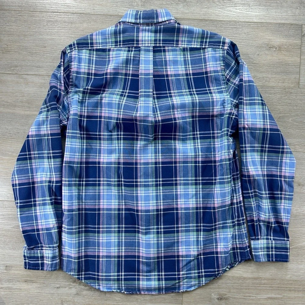 Polo Ralph Lauren Medium Blue Plaid Long Sleeve Button Down Flesh Pony